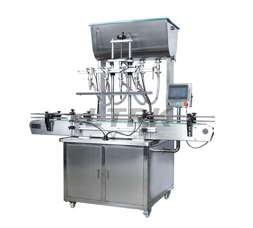 LT-APFCL4  Automatic Linear Bottle Cosmetic Oils Juice Whisky Liquid Filling Capping Vibrator And Labeling Machine Production Line