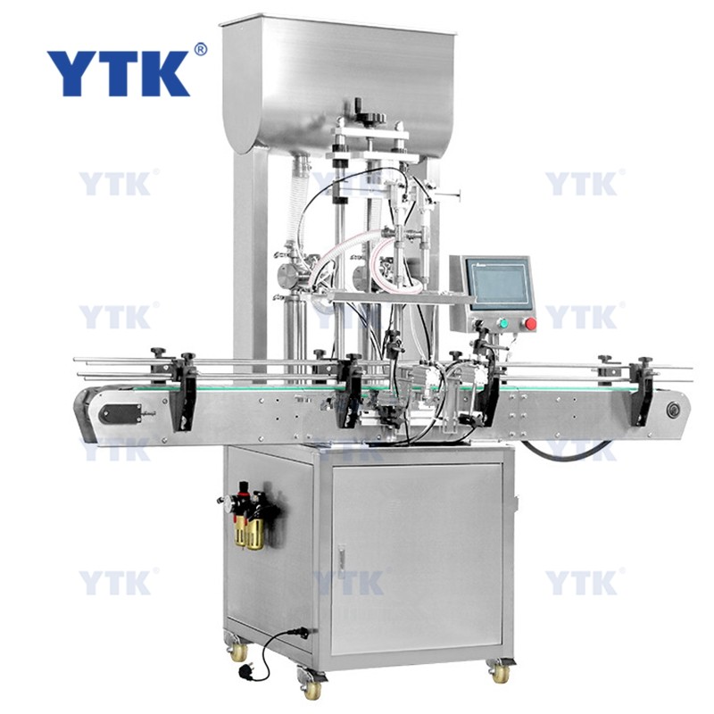 Straight Automatic 2-head paste filling machine with conveyor PLC control